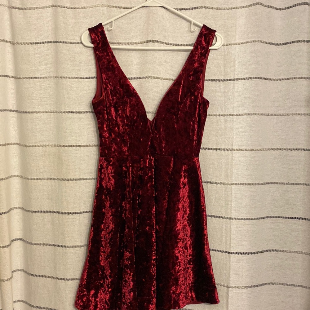 red velvet deep neck v dress